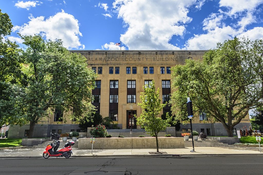 Exterior of the former Kalamazoo County Courthouse building in downtown Kalamazoo, Michigan.
